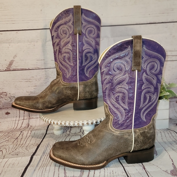 New NWOT Roper Women's Distressed Brown & Purple Leather Square Toe Boots Sz 8.5 - Picture 3 of 16